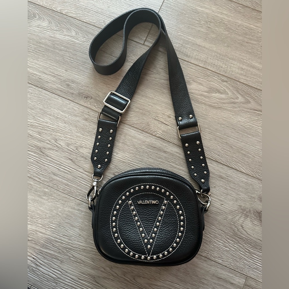 VALENTINO Pebble Leather Black with Silver Studs Bag